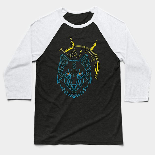 Cyber Wolf, Circuit Board lines Baseball T-Shirt by Designs by Darrin